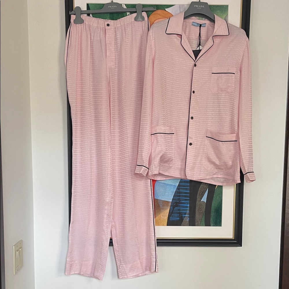 Prada Monogrammed Pink Silk Pajama Set St Valentines Day